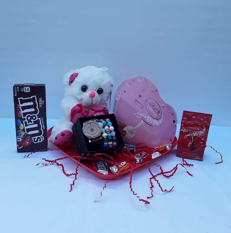 Valentine's Day Chocolate And Teddy Bear Gift Box by