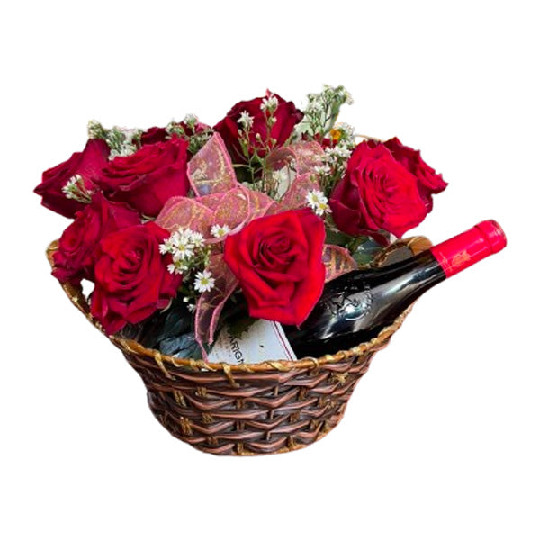 Red Roses Wine Basket