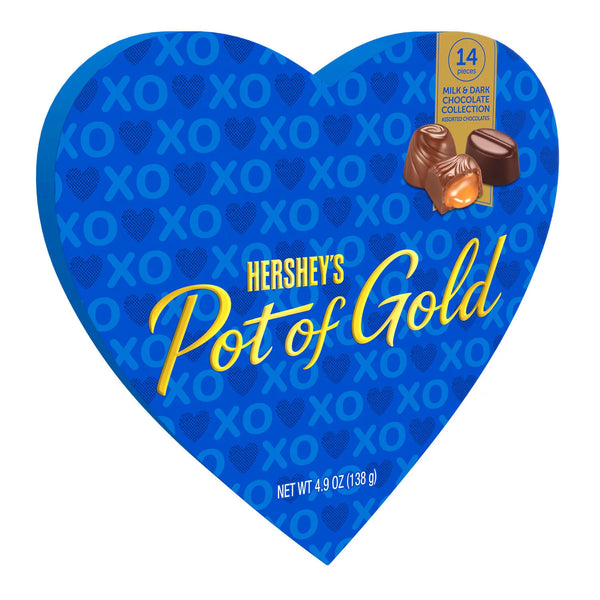 HERSHEY'S, POT OF GOLD Milk and Dark Chocolate Collection Assorted Chocolate Variety Candy, Valentine's Day Gift, 4.9 oz, Heart Box (14 Pieces)