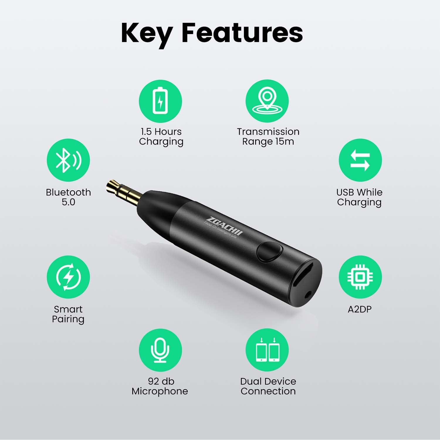 Bluetooth Aux Adapter for Car - ZOACHII Mini Wireless Audio