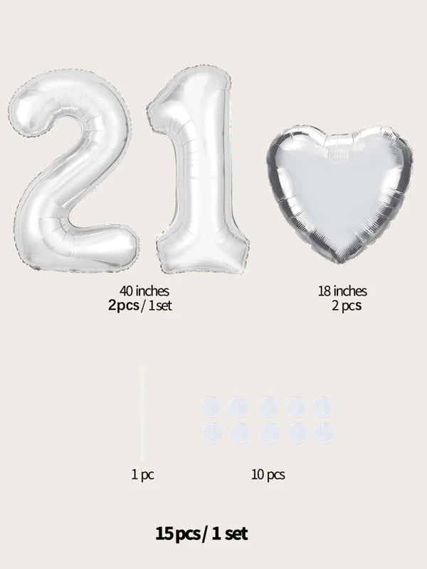 15pcs Number & Heart Shaped Balloon Set